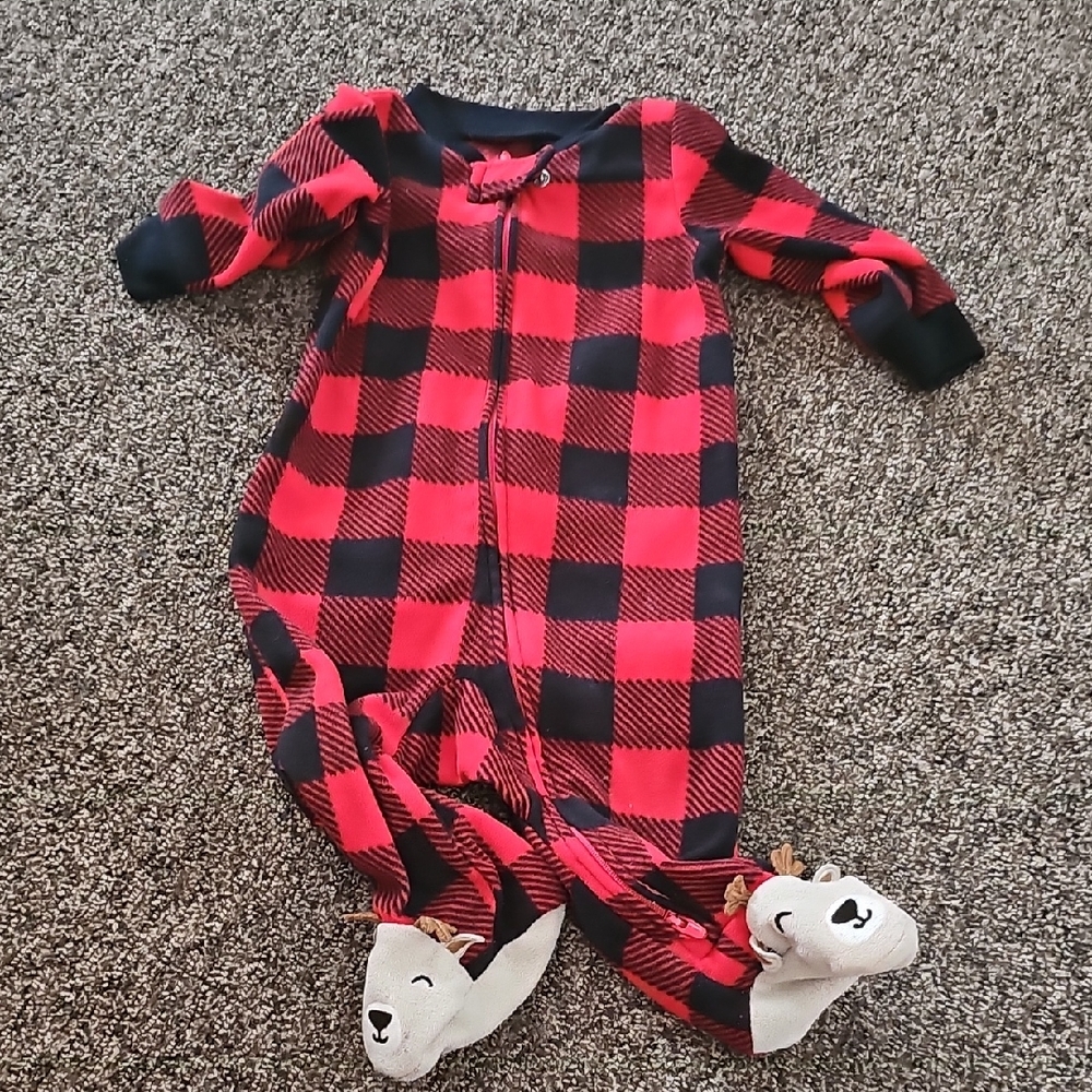 Red and Black Plaid Baby Onesie with Deer Feet